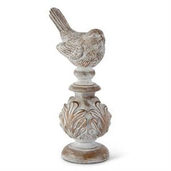 Whitewashed Carved Resin Finials with Bird Top