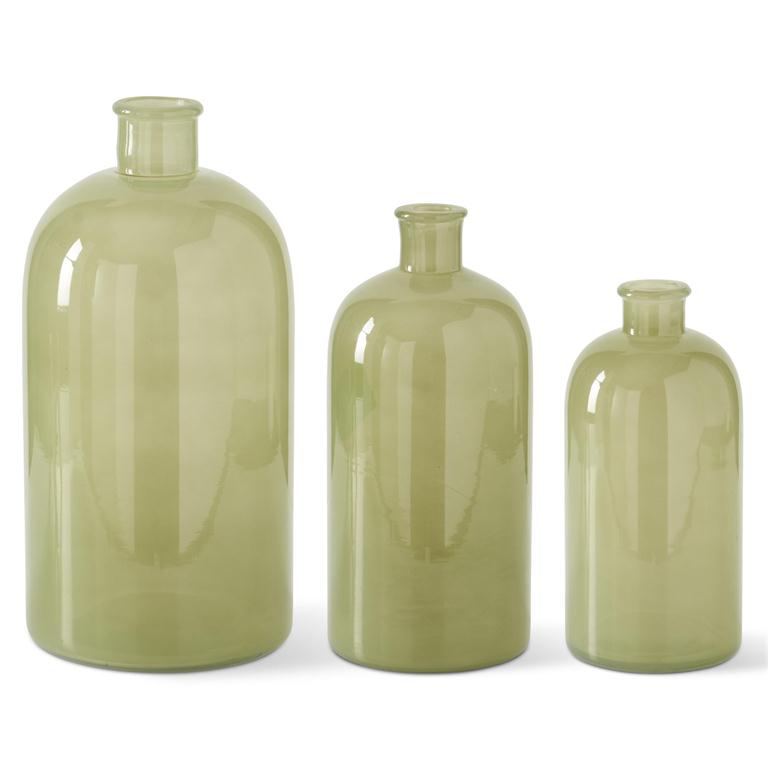 Hand Sprayed Large Green Glass Bottles