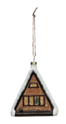 Glass A-Frame Cabin w/ Tree in Window Ornament
