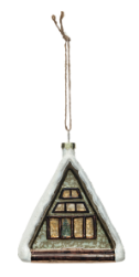 Glass A-Frame Cabin w/ Tree in Window Ornament