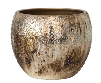 Textured Metal Planter, Antique Gold Finish
