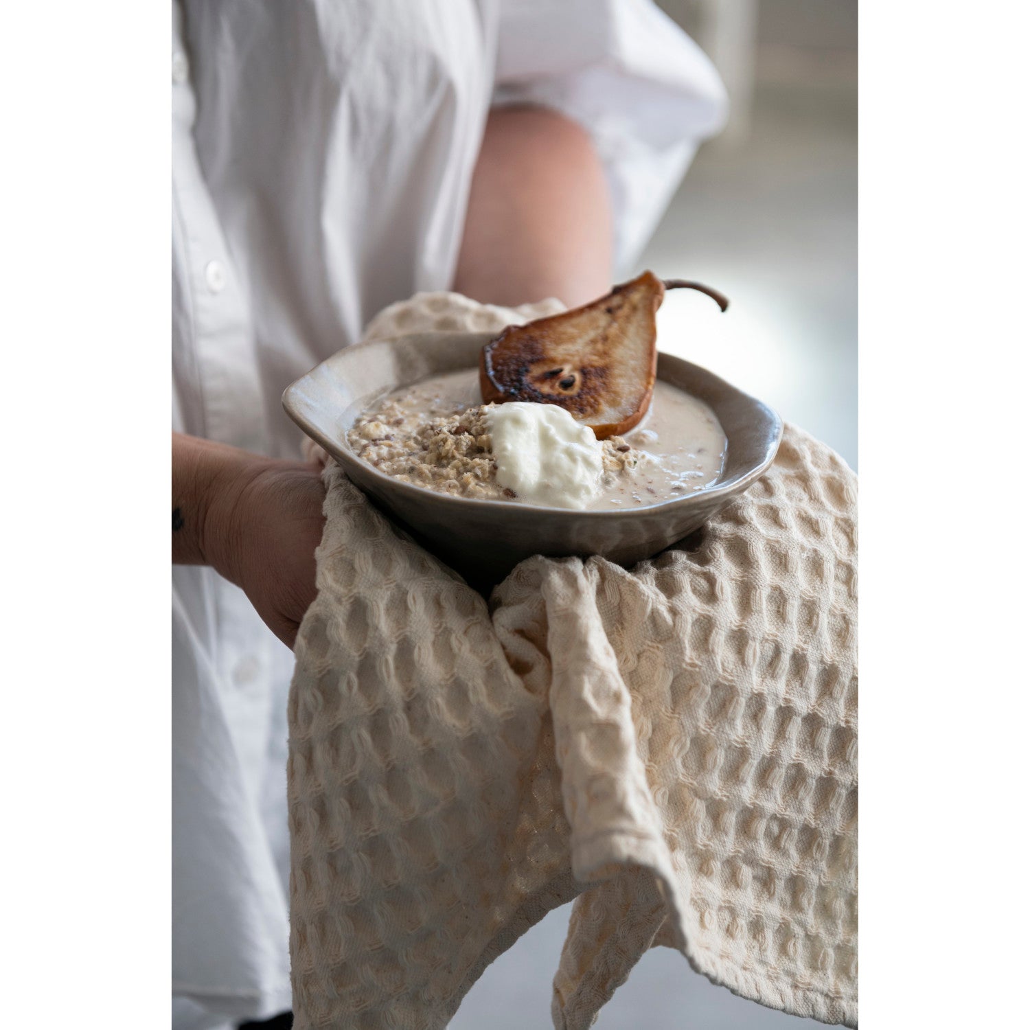 Stonewashed Cotton Waffle Weave Dish Cloths, Natural Set