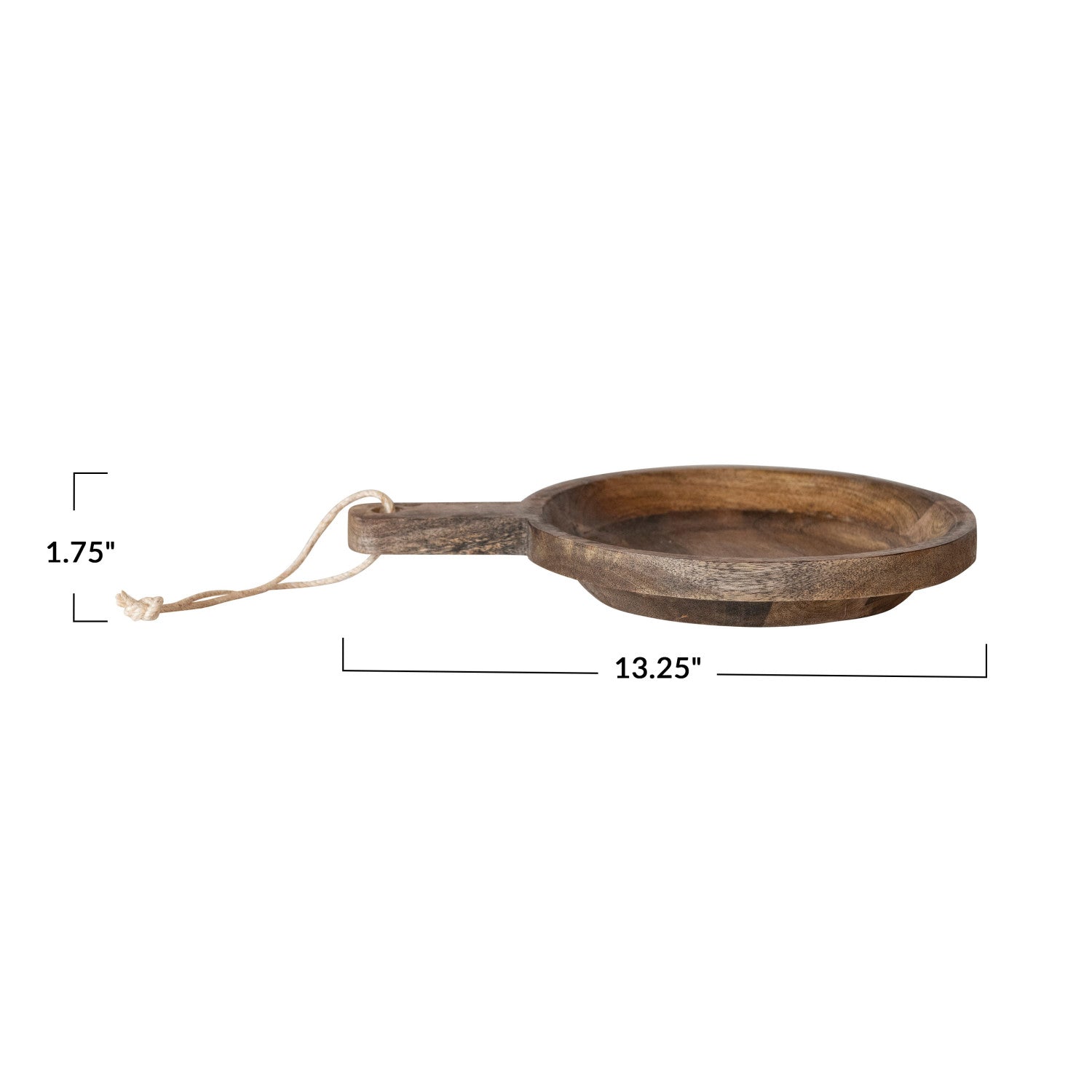 Carved Mango Wood Bowl w/ Handle & Jute Tie, Natural