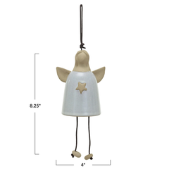 Stoneware Angel Bell & Cotton Rope Hanger