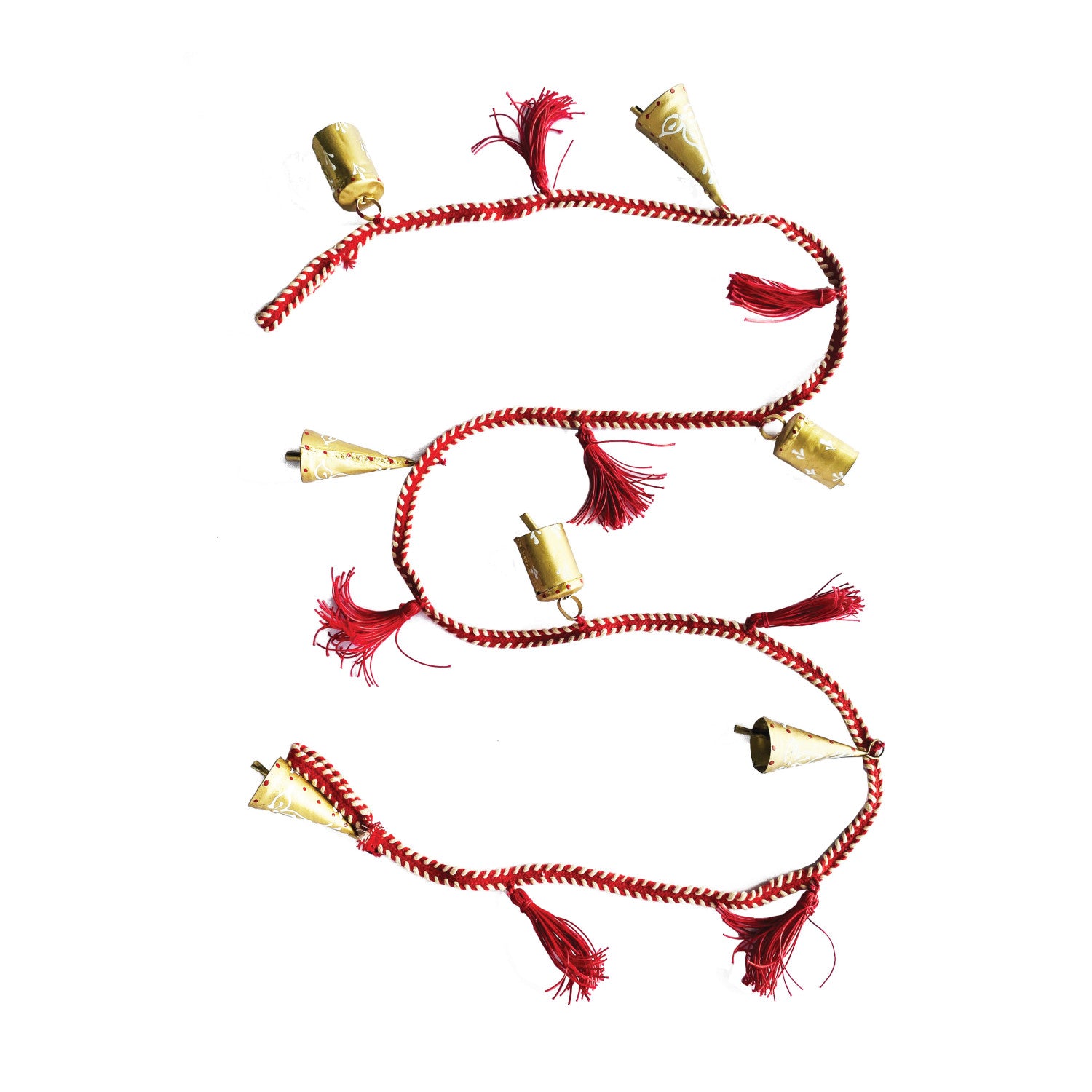 Metal Bell Garland with Painted Pattern & Cotton Tassels