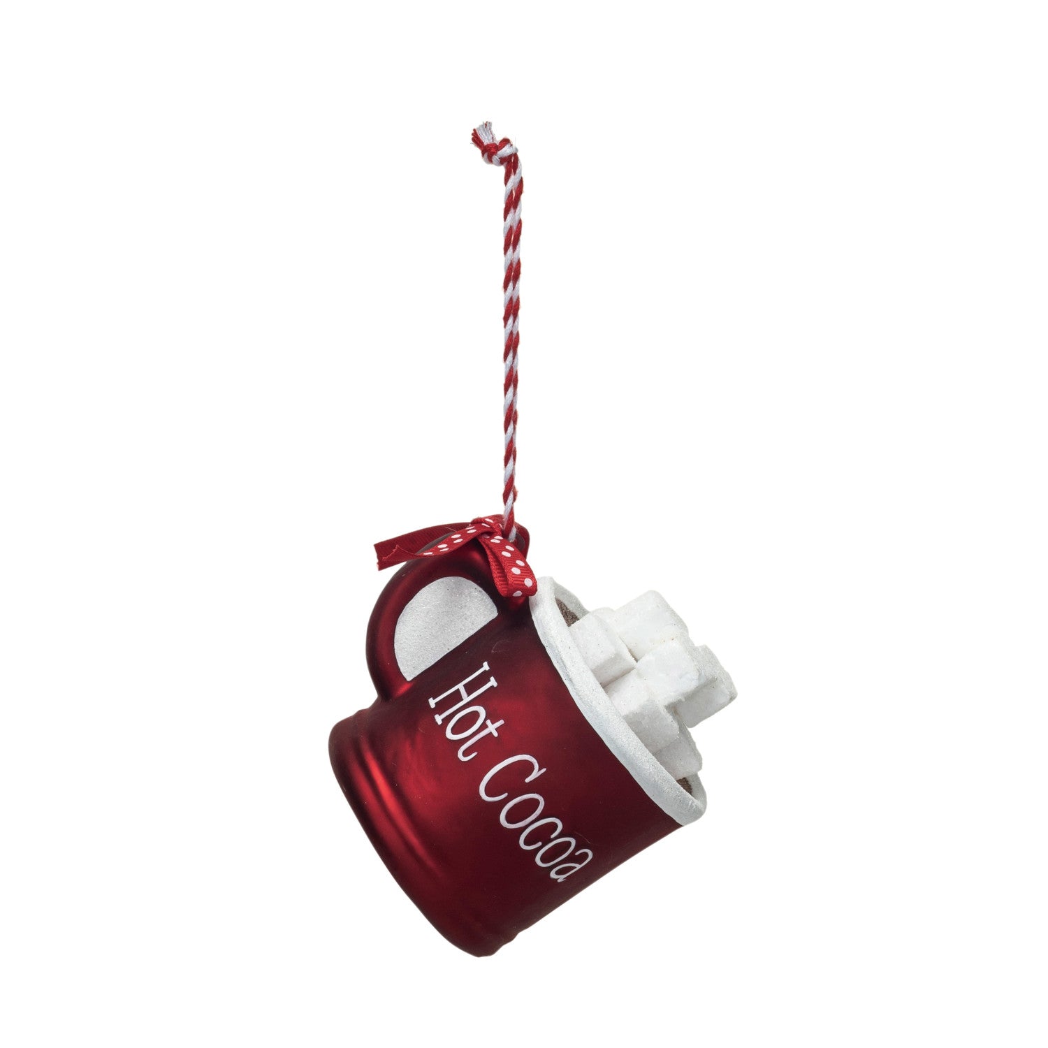 Glass Hot Cocoa Mug Ornament with Polka Dot Ribbon