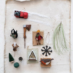 Glass A-Frame Cabin w/ Tree in Window Ornament