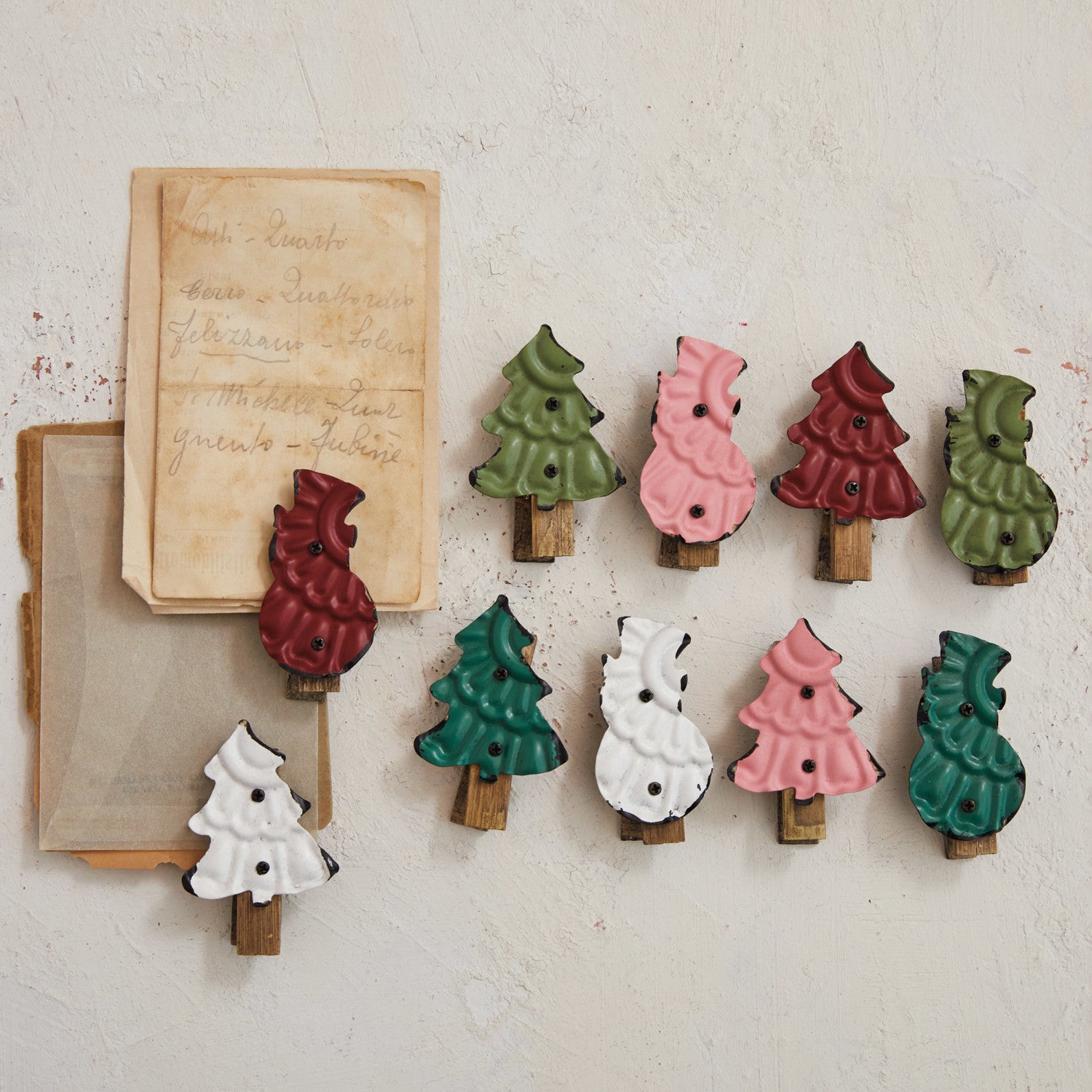Embossed Metal Snowman/Tree Clip, Distressed Finish, 5 Colors, 2 Styles