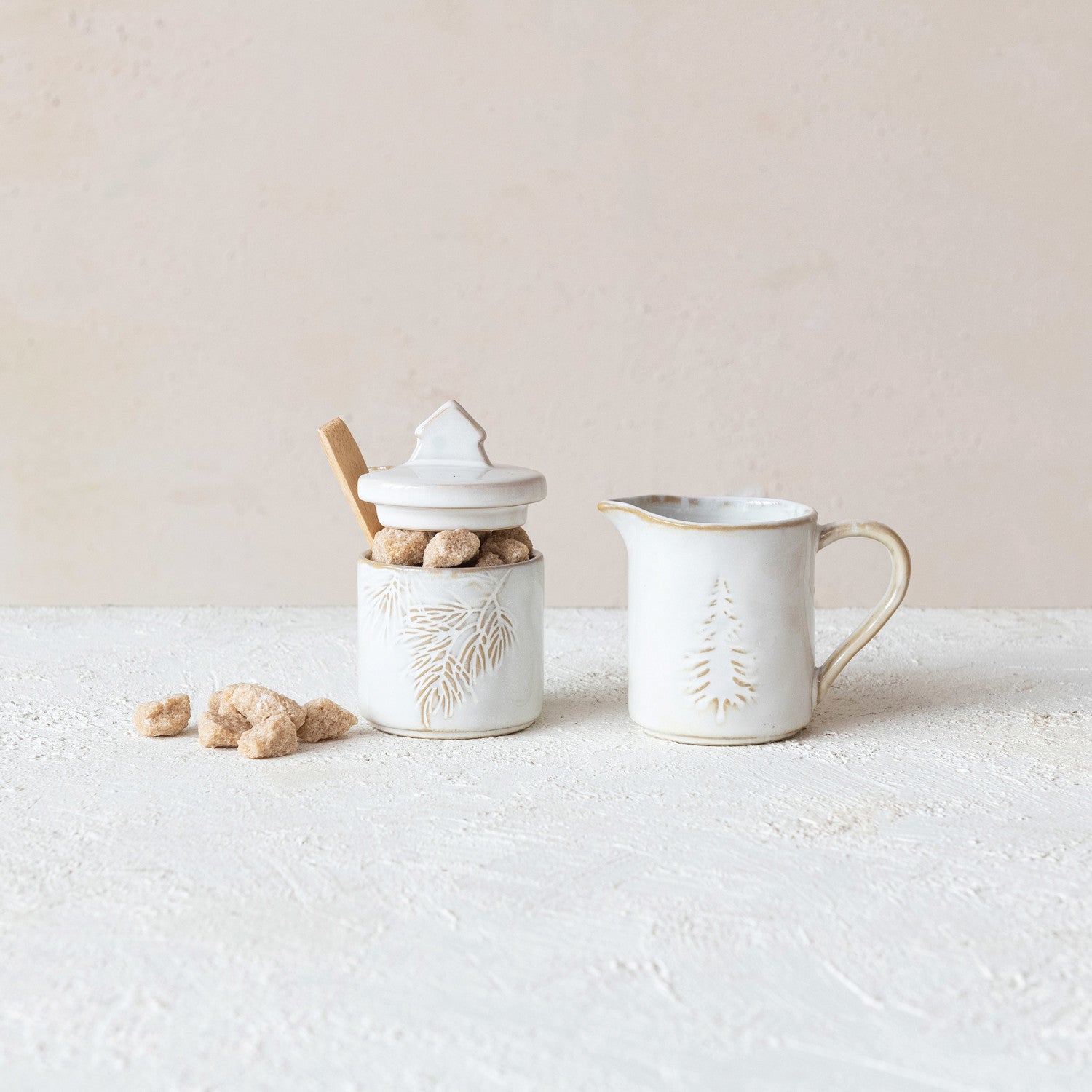 Stoneware Creamer & Sugar Pot w/ Spoon