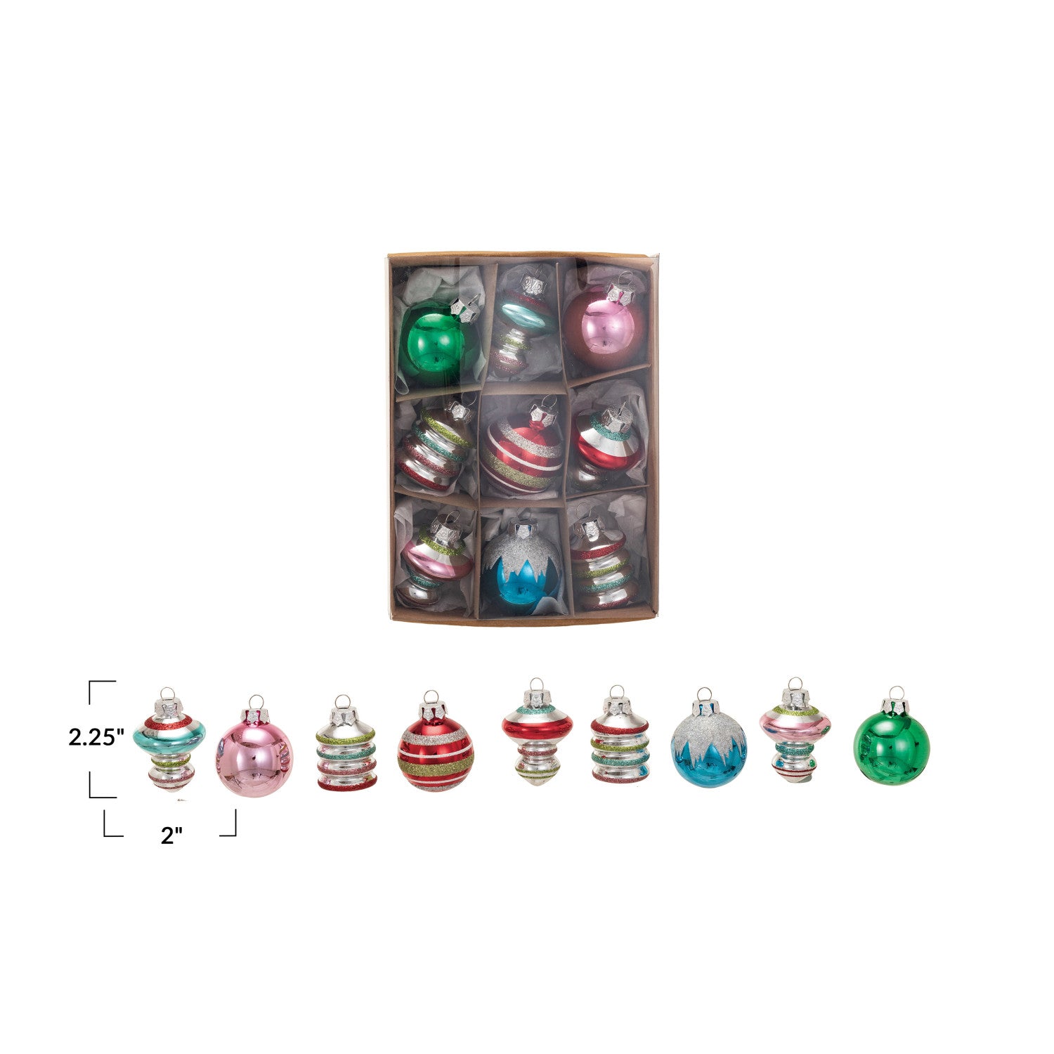 Hand-Painted Glass Ornaments w/ Glitter, Boxed Set of 9