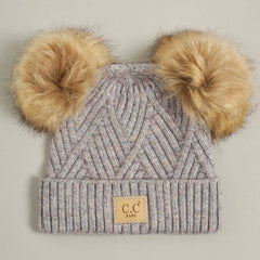 Baby Criss-Cross Beanie with Double Pom-Pom