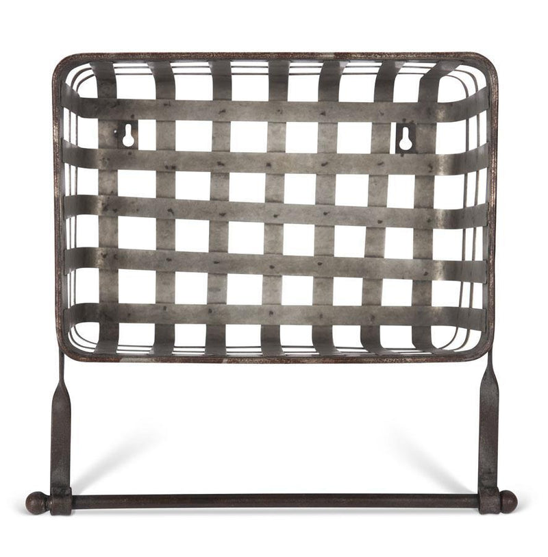 Galvanized Metal Woven Wall Basket w/Towel Bar