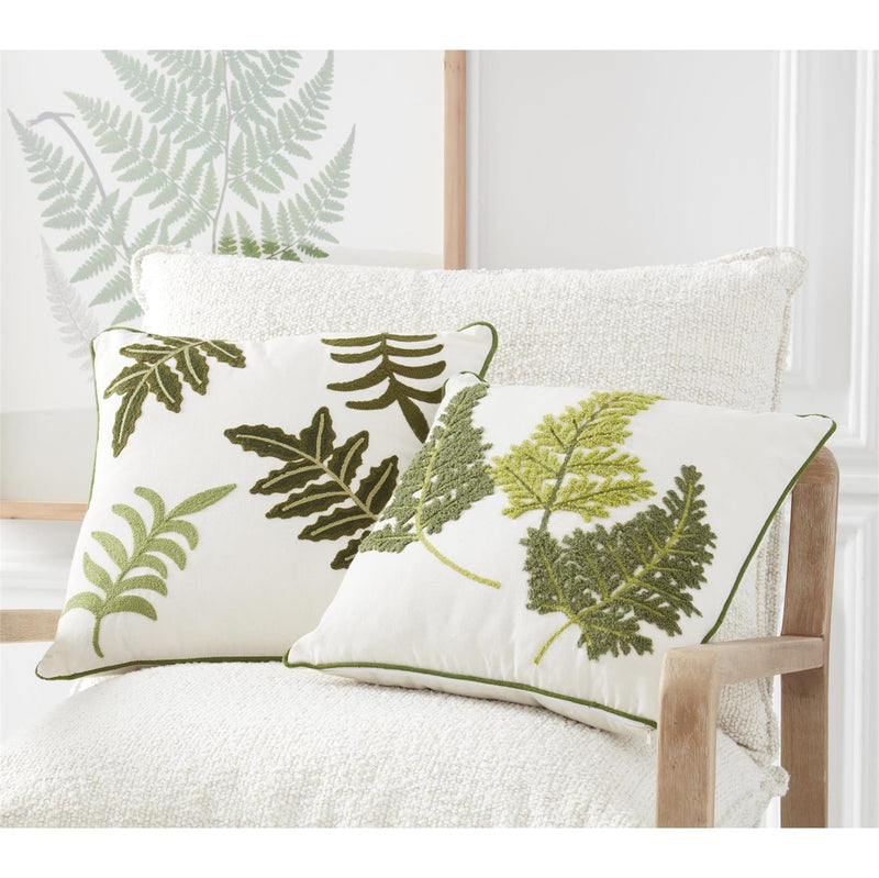 Embroidered Tropical Fern Pillows