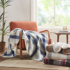 Plaid Faux Mohair Sherpa Throw