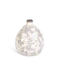 Ceramic Cream Crackle with Gray Floral Vases