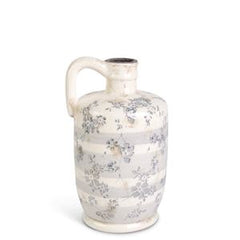Ceramic Cream Crackle with Gray Floral Vases