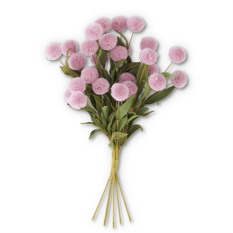 Pompom Pick w/Green Eva Leaves Bundle (6 Stems)