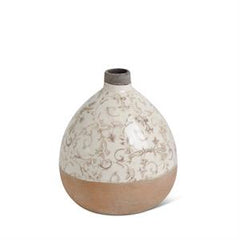 Cream Ceramic Vases with Tan Floral Pattern