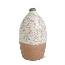 Cream Ceramic Vases with Tan Floral Pattern