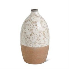 Cream Ceramic Vases with Tan Floral Pattern