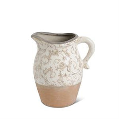 Cream Ceramic Vases with Tan Floral Pattern