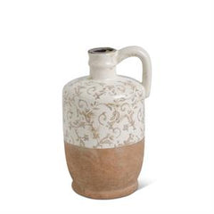 Cream Ceramic Vases with Tan Floral Pattern