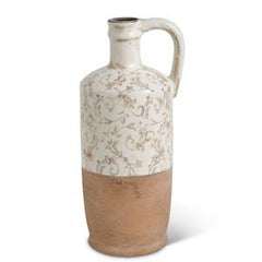 Cream Ceramic Vases with Tan Floral Pattern