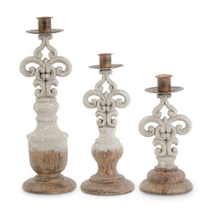 Polyresin Gray Wash Taper Candleholders