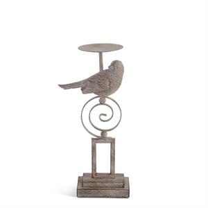 Gray Resin &amp; Metal Bird Candleholders