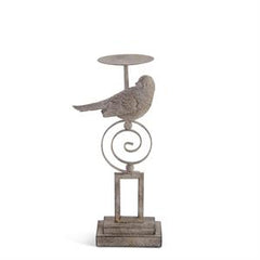 Gray Resin & Metal Bird Candleholders