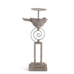 Gray Resin & Metal Bird Candleholders