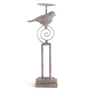 Gray Resin & Metal Bird Candleholders