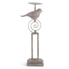 Gray Resin & Metal Bird Candleholders