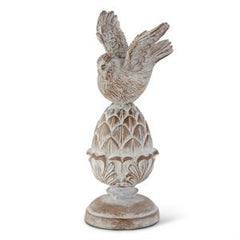 Whitewashed Carved Resin Finials with Bird Top