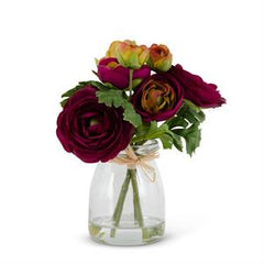 Premade Lilac and Ranunculus in Glass Vase with Faux Water