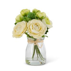 Premade Lilac and Ranunculus in Glass Vase with Faux Water