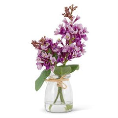 Premade Lilac and Ranunculus in Glass Vase with Faux Water