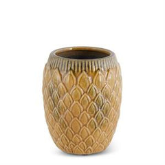 Crackled Butterscotch Ceramic Vases with Embossed Petals