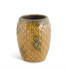 Crackled Butterscotch Ceramic Vases with Embossed Petals