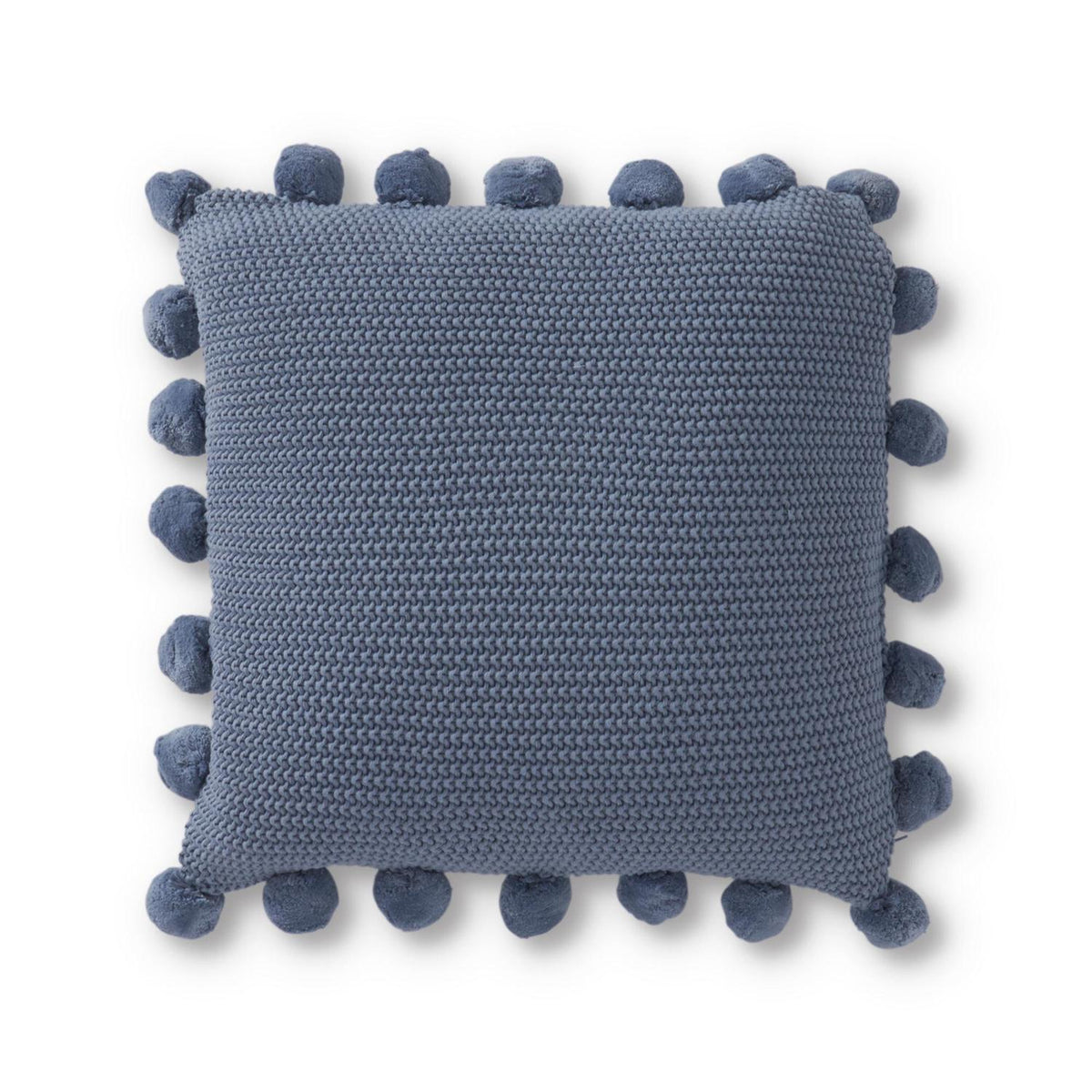 Moss Stitch Knit Pillow w/Pompom Trim