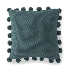 Moss Stitch Knit Pillow w/Pompom Trim