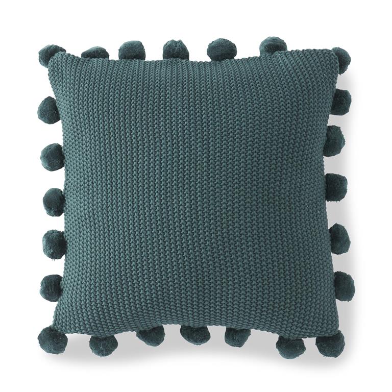 Moss Stitch Knit Pillow w/Pompom Trim