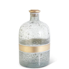 Aqua Crackled Glass Corked Bottles w/Gold Top & Center Stripe