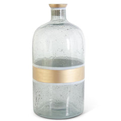 Aqua Crackled Glass Corked Bottles w/Gold Top & Center Stripe