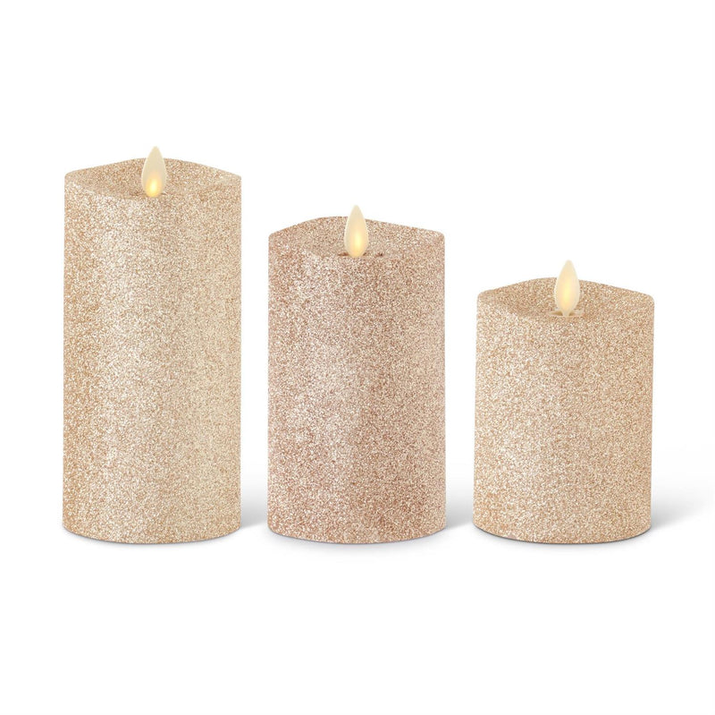 Champagne Glittered - Luminara LED Flickering Pillar Candles