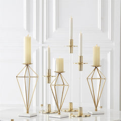 Gold Geometric Candleholders w/ White Marble Bases