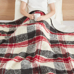 Plaid Faux Mohair Sherpa Throw