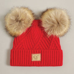 Baby Criss-Cross Beanie with Double Pom-Pom