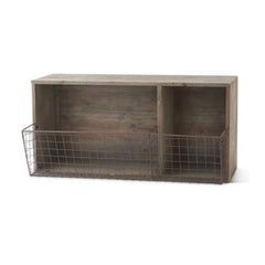 Wooden Wall Shelf w. Metal Bins