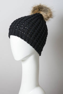 Textured Beanie With Pom Pom